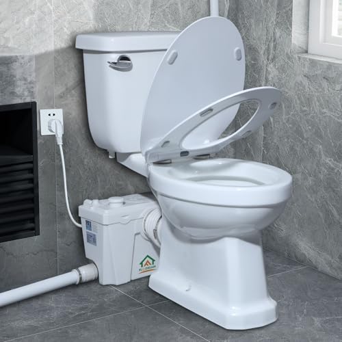 Macerating Toilet With Macerator Pump for Basement Upflush System, Included Water Tank, Elongated Toilet Bowl and Seat, Extension Pipe For Hide into the Wall, Household Residential Two-Piece Toilet