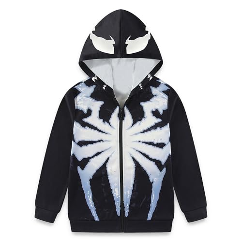 Marvel Spider-Man 2 Miles Morales Venom Boys Full Zip Up Hoodie for Big Kids (Size: 8-20) Black