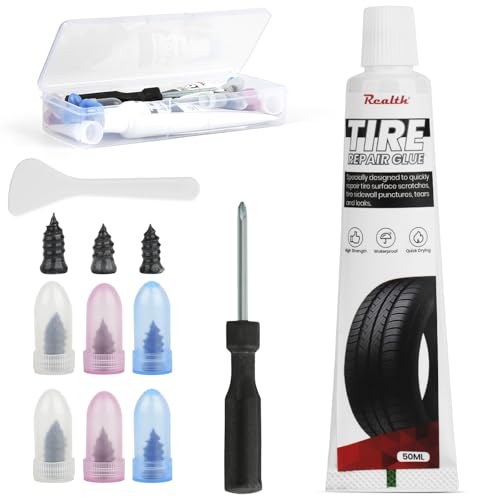 Image of Tire Repair Glue Kit - 50ml Rubber Cement Glue & 9 Pcs 3-Size Multi-Size Plugs for Car, Truck, Motorcycle, Tractor - Heavy Duty Puncture Sealant for Sidewall, Tubeless Tire