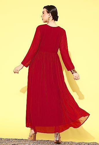 LYMI LABEL Gown for Women - Georgette Pleated Neck design Embroidery Belt Work Maxi Gown LYMI LABEL Gown for Women - Georgette Pleated Neck design Embroidery Belt Work Maxi Gown
