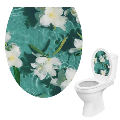 FEQDWOX 1 pieza Adhesivo para asiento de inodoro con diseño de flores, vinilo marino, decoración para baño, accesorios de baño duraderos y prácticos, adhesivo para tapa de inodoro