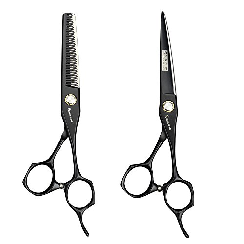 Black Hairdressing Scissors Professional Hair Scissors Pure Handmade 6 Inches (Cutting+Thinning)