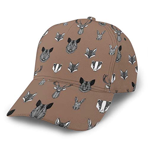 Woodland Animals - Gorra de béisbol ajustable para hombre y mujer, diseño de zorro, conejo, jabalí, ciervo, ciervo, Buck Doe, marrón, gorra de béisbol ajustable