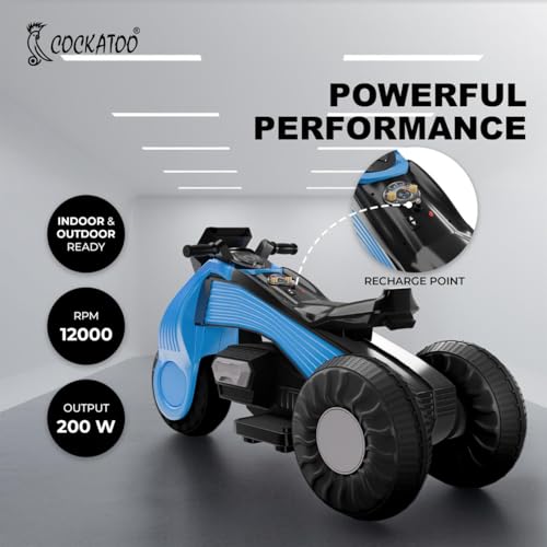 Image of Cockatoo 15E Cruise Rechargable Electric Bike for Kids with Music and LED Light, Kids Scooter Bike for 3+Yrs Boys&Girls Powered by 6V & 4.5 AH Battery for 4.5Hr-6Hr Ride with Foot Accelerator