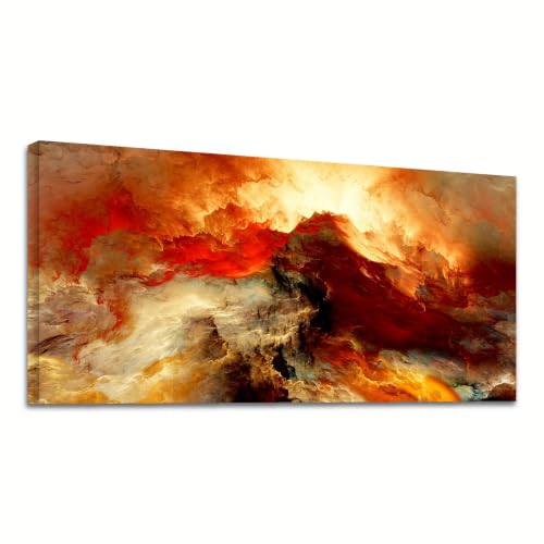 Tableau abstrait sur toile haut de gamme motif fluide orange pour bureau élégant 40x80 cm