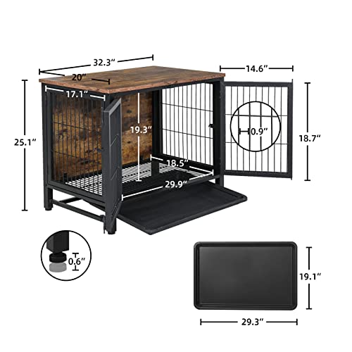 Pantazo Wooden Dog Crate Furniture With Tray, Heavy Duty Dog Kennel With Double Doors Decorative End Table For Small To Medium Dog (Medium) #TOP1