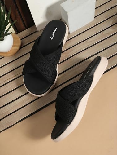 Image of Moshun Criss Cross Sandals for Women & Girls | Multi Strap & X Strap Flat Sandals, Bounce Back Technology Footbed with Adjustable Strap, Anti-Slip Sole | Lightweight Daily Wear Casual Slip-On Sandals