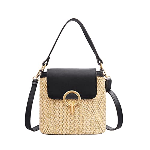 Zarfmiya Petit sac seau en paille pour femme, sac à bandoulière d'été, sac à main et sac à main pour femme, sac à bandoulière simple, noir Cover