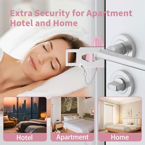 Portable Door Lock & Door Stop Alarm Set, Dual Protection Home Security Door Kit, Travel Hotel Door Lock Devices Pocket Self Defensey Tools for Traveling Hotel Home Apartment,Pink by HNHMT - Used condition - Image 7
