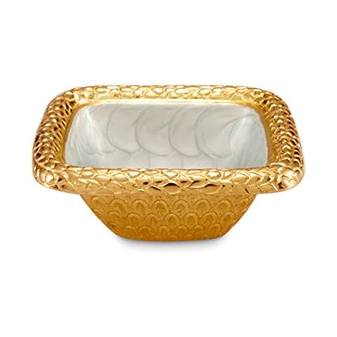 Julia Knight Florentine Round Bowl, 6.25-Inch, Hydrangea, Gold, Grey, Yellow Cover