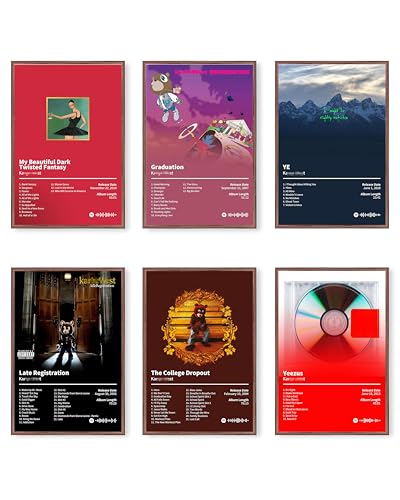 Kanye West Poster Album Cover Posters – Set of 6, 8x12in, Unframed Hip Hop Wall Art for Room Aesthetic, Bedroom, and Living Room Décor