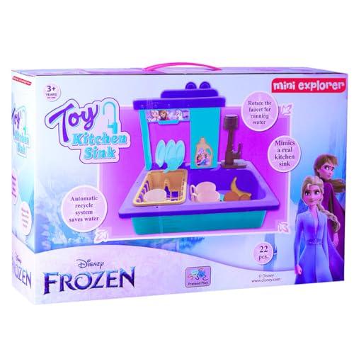 Image of MiniExplorer Frozen Sisters Pretend Play Kitchen Set for Girls Toy Sink Electronic Dishwasher Pretend Role Play Kitchen Toys Set with Working Faucet - Frozen Sisters