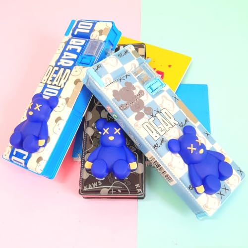 Image of Amitasha Plastic Pop Up Multifunction Pencil Case For Kids Cool Teddy Bear Pen Box For Boys & Girls School Supplies Organizer Stationery Pencil Holder With Dual Sharpener, Magnetic Flap, Multicolor