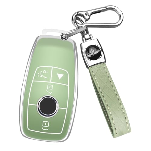 Image of QBUC for Mercedes Benz Key Fob Cover with Keychain,Compatible with C E R S G S CLS CLK GLC ML GLE GLS SL SLR McLaren AMG Key (Green)