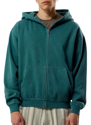 PacSun Men's Green Vintage Washed Full Zip Hoodie