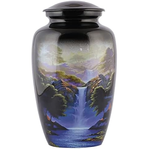Bhartiya Handicrafts Adult Cremation Urn for Human Ashes | Handcrafted Waterfall Cremation Urn for Funeral, Burial, Niche - Large Size fits Remains of Adults up to 200 lbs (Waterfall) Cover
