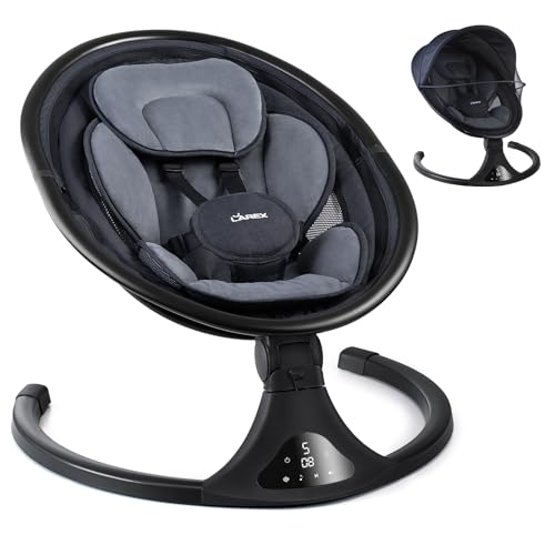 Image of LAREX Baby Swing to Toddler Electric Infant Swing Portable for Newborn Boy Girl, 5 Sway Speeds with Remote Control, 12 Preset Melodies and Bluetooth, 0-6 Months Max 20 Lbs (2024 Model-Black)