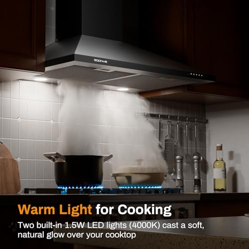 Image of 30 Inch Wall Mount Range Hood Stainless Steel Ducted /Ductless Convertible Kitchen Exhaust Hood with 450 CFM Motor, 3 Speed Fan, LED Lighting and Dishwasher Safe Filters