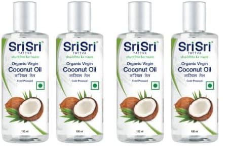 Image of Sri Sri Tattva Organic Virgin Coconut Oil, 100ml (Pack of 4) - Cold Pressed, Natural, Pure Coconut Oil for Healthy Hair and Skin Care