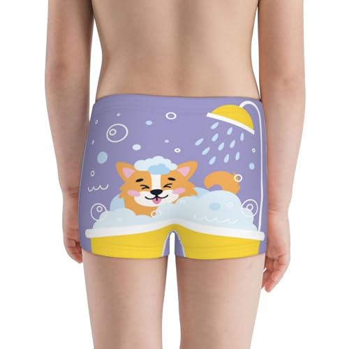 Boys' Cotton Boxer Brief Soft Underwear-Corgi Washing In Bathtub3