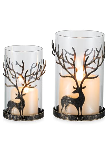 Romadedi Hirsch Windlichter Weihnachten Tischdeko: 2er Set Rentier...