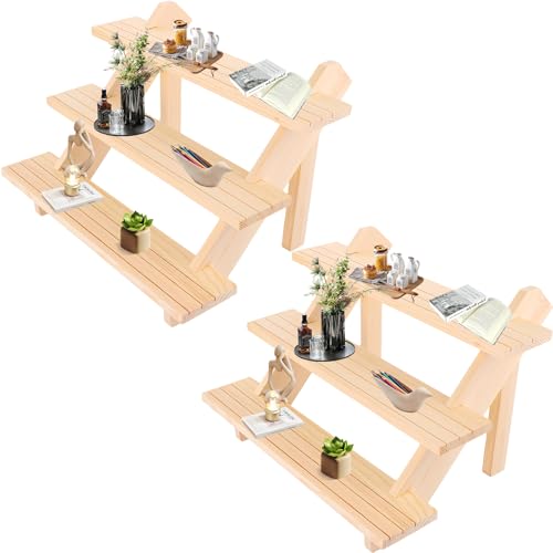 LDXDRU 2 pièces Étagère de présentoir en bois à plusieurs niveaux à 3 niveaux Porte-bagues en bois et présentoir à boucles d'oreilles Amovible...