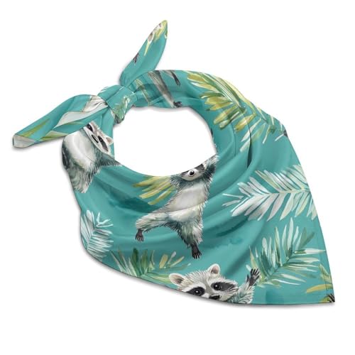 Dancing Raccoons Palm Leaves Silk Like Head Scarf for Women Bandana for Hair Wrapping Fashion Accessory Square Hair Scarves 25