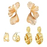 6PCS Gold Statement Earrings, Chunky Gold Earrings, Pleated Sculptural Floral Geometric Irregular Earring, Women Fashion Jewelry Dangle for Women Girls