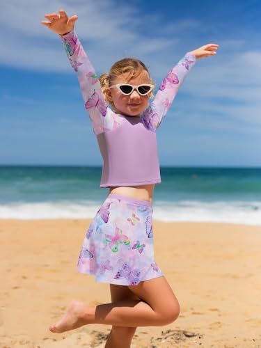 Image of WDIRARA Girl's 3 Piece Butterfly Print Tankini Swimwear Set Boho Raglan Sleeve Bikini Sets Bathing Suit
