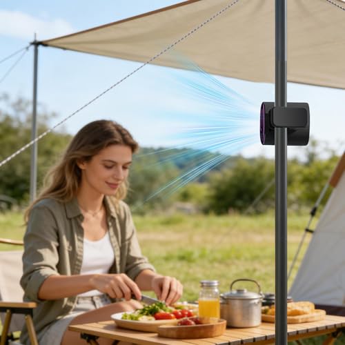 Ventilador para camping y coche portátil con clip ajustable e iluminación 8