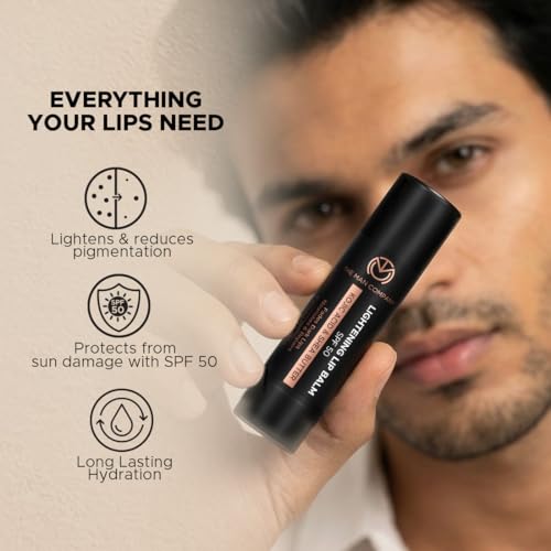 Image of The Man Company Lightening Lip Balm| For Man | Brightens Lips | Non Tinted | Sun Protection with SPF50 | Hydrates | Fades Lip Pigmentation | Kojic Acid & Shea Butter| For Dry Lips
