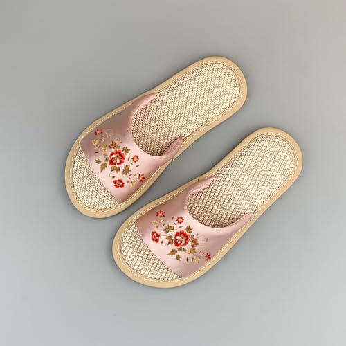 Ladies' embroidered slippers, linen slippers, floral slippers, breathable and comfortable home anti slip slippers4