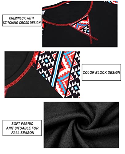 Image of CARCOS Plus Size Tops for Women Color Block Flower /Striped /Camo Crew Neck Long Sleeve Tee Shirt