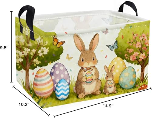 Image of Essme Rectangular Easter Basket, Kids Storage bin Organizer with Handles for Easter Decor,Shelf Basket,Toy Organizer,Easter Baskets.(Cute Easter Basket)
