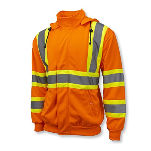 Radians SW01X-2 High Neck Zip Front X-Back Hooded Sweatshirt - Hi Vis