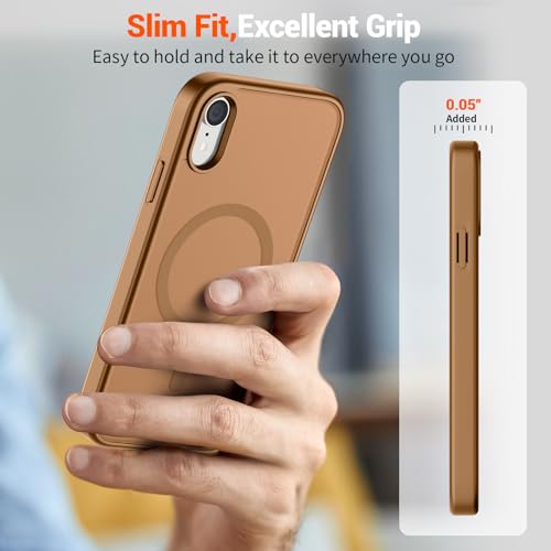 Image of SUPFINE Magnetic for iPhone XR Phone Case Brown | With Screen Protector, Translucent Matte, Compatible with MagSafe, Military Grade Drop Proof, Rugged Shockproof Protective