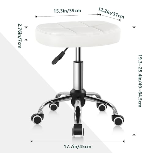 Image of BFTOU White 6-Square Lattice PU Swivel Stool with Wheel for Work SPA Shop Massage Height-Adjustable and Cost-Effective Rolling Stool Chair