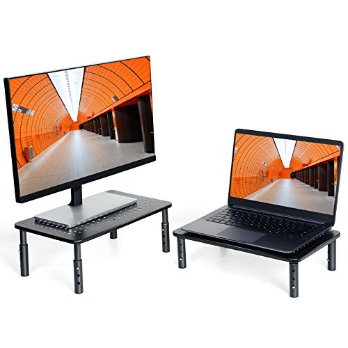 2 Pack Monitor Stand Riser - 3 Height Adjustable Monitor Stand for Laptop, Computer, PC, Printer, Mesh Metal Monitor Riser for Desktop Organizer