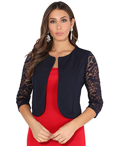 Krisp Offene Kurzjacke mit 3/4-Ärmeln aus Spitze (Blau, 44) (9330-NVY-16)