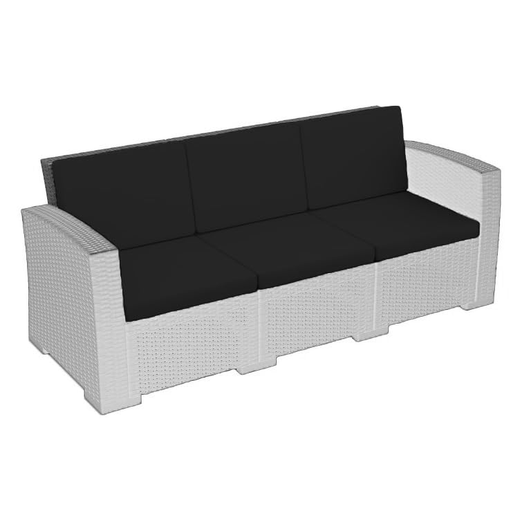 A ATH COLLECTION Rattan Outdoor Seat Cushion Pads Garden Furniture Cushions Chair Padding Patio Water Resistant 2, 3 or 4 Seater Patio Set Sofa Cushions Pads (6 PC Black 3 Seater)