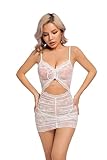 Volanrata Verführerisches Spitzen-Negligee, Weiß, Tailliert mit Cutout-Design, Träger-Minikleid (S)
