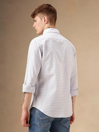 Image of Dennis Lingo Men Blue 100% Cotton Full Sleeve Button Down Collar Stripes Shirts