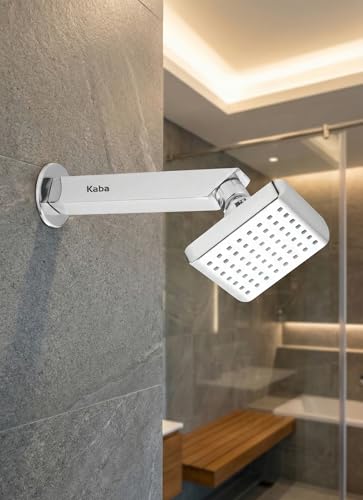 Image of KABA by ACQUASO 4x4 inch Inches Overhead Shower | High Pressure Rain Spa System For Luxury Bathroom | ABS Rainfall Showerhead Easy Install with Steel 9 inch ARM (ORNAMIX)