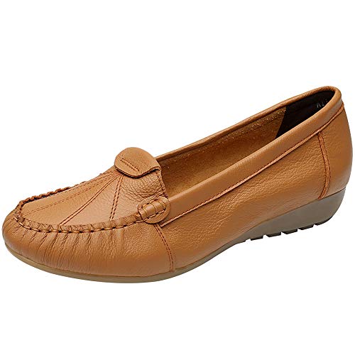Ballerines en cuir véritable souple ANUFER pour femmes avec talon compensé bas