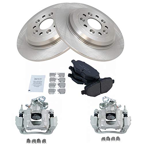 Image of TRQ Rear Brake Pad and Rotor Set Ceramic Solid Rotors Calipers