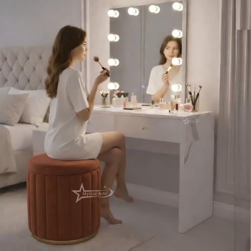 Image of Round Strip Stool with Cushion Foot Rest Office Stool Pouf Ottoman Padded Seat in Living Room (Coffee)