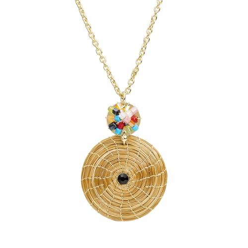 VERA NAVARRO - Collier avec Pendentif Mandala en Or Végétal Ø 30 mm avec Cristaux - Chaîne Plaqué Or 42 cm - Fait Main 100% Naturel