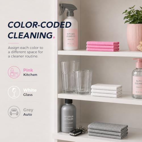 Image of UNIMADE Microfiber Cleaning Cloth, 150 Pack Microfiber Towels for Cars | Reusable Paper Towels Lint Free Shop Rags with Box for Home Kitchen Automotive, 11 inchx 9 inch, White & Grey & Pink
