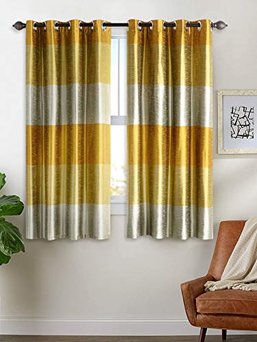 Image of Deco Window Polyester Blackout Striped Opaque Curtains 5 Feet Long Set Of 2, Room Darkening (Eyelet,Yellow, 5Ft) Opaque Curtains For Bedroom And Living Room