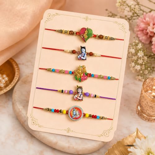 Image of Oblivion Rakhi For Brother - Elegant Stylish God Designer Rakhi with Beads and Silver Colour Pooja Coin, Tilak Set & Greeting Card - Traditional Raksha Bandhan Combo for Bhai